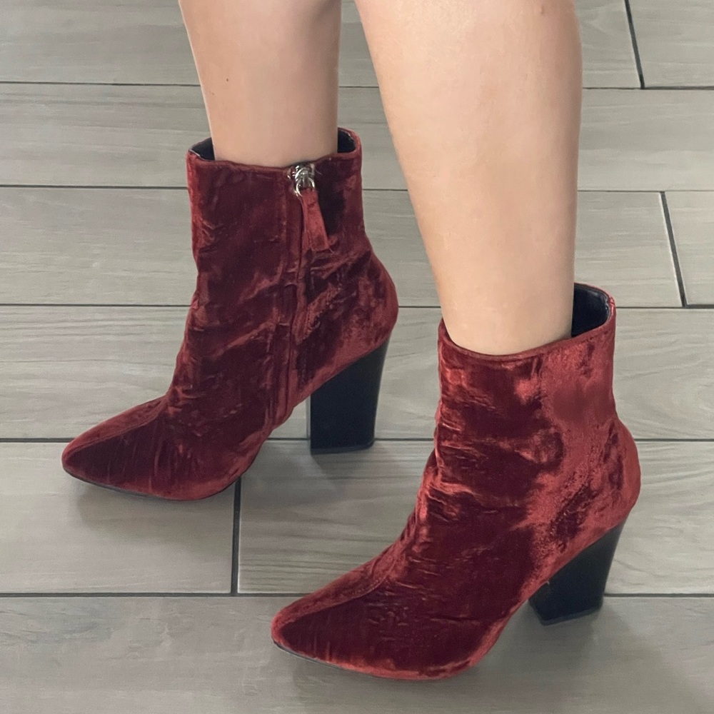 Dark red velvet Zara ankle boots